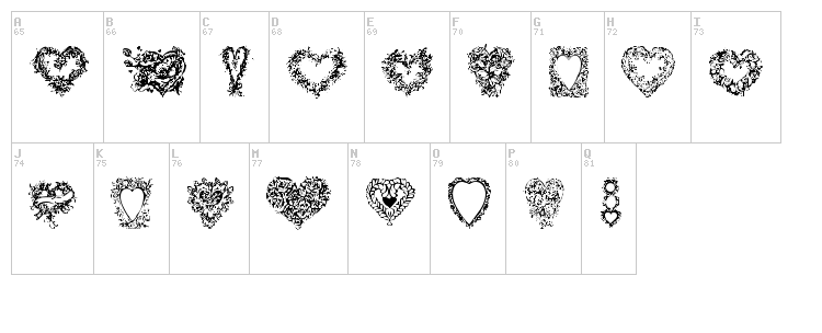 Hearts of Lime font map